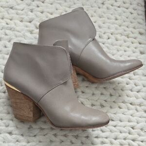 Cole Haan Taupe Ankle Booties with Wooden Heel
